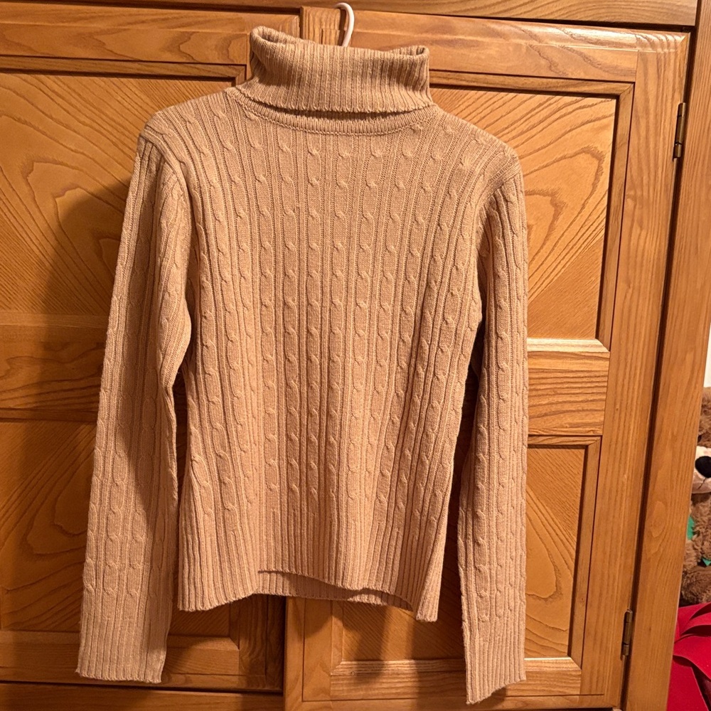 Chesley Tan Cable Knit Turtleneck Sweater